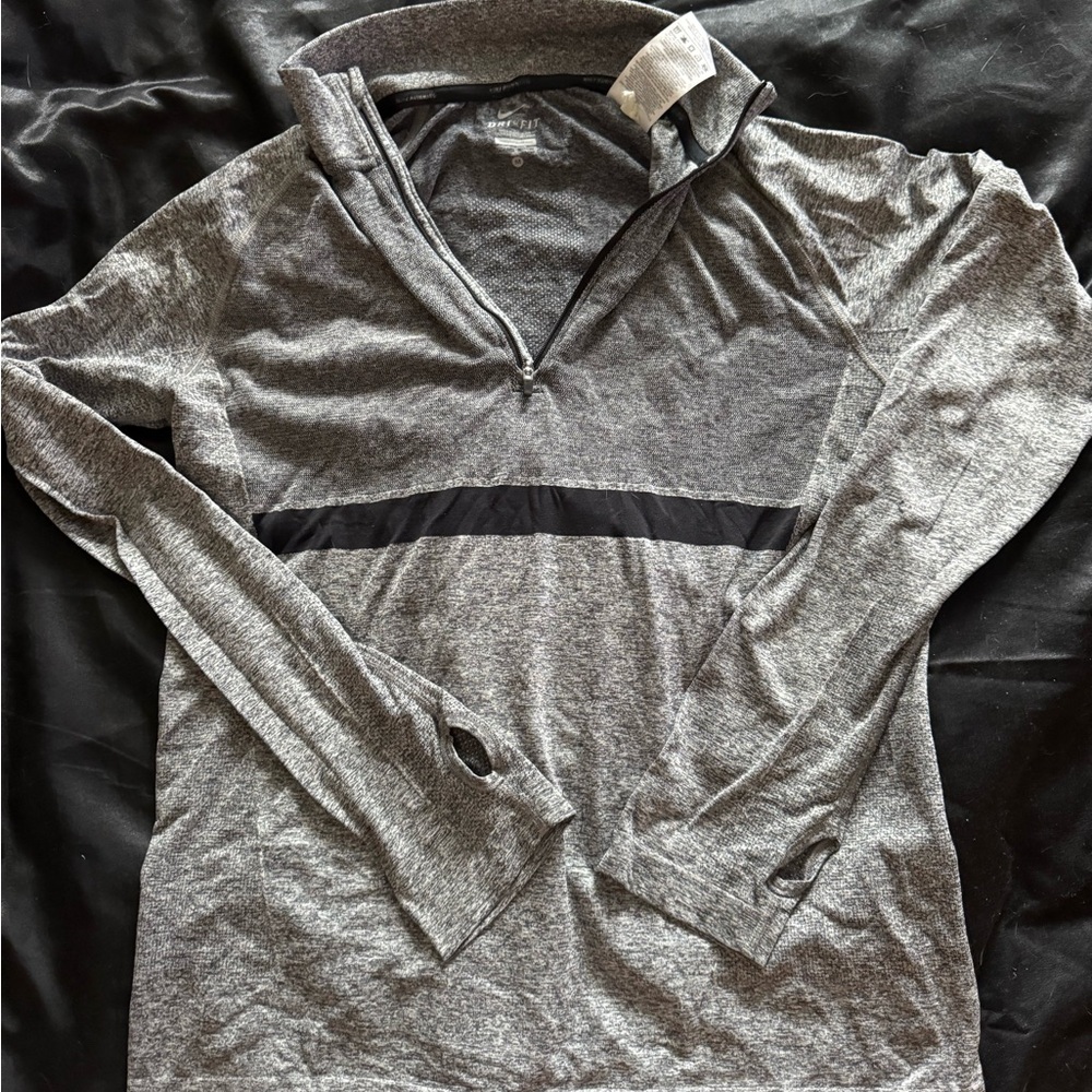 Nike Dri-Fit Gray Quarter-Zip Pullover with Black Stripe